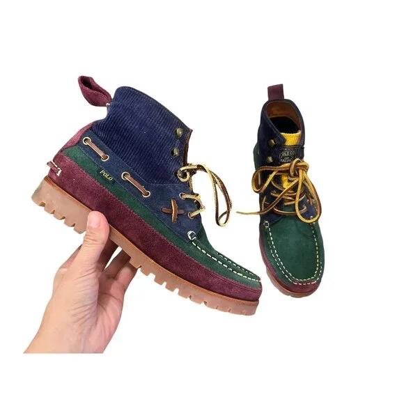 Sold Polo Country Ralph Lauren Suede Ranger Mid Boots Mens 7 Corduroy Lace Up - Picture 14 of 16